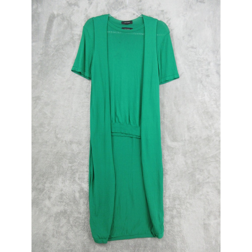 Vanity Basics Sweater Set Womens Size L Duster Twinset Kelly Green Stretch Knit
